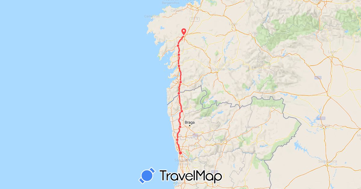 TravelMap itinerary: hiking in Spain, Portugal (Europe)