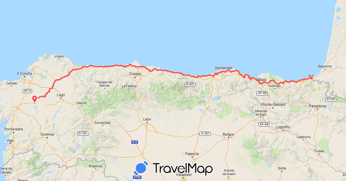 TravelMap itinerary: hiking in Spain (Europe)