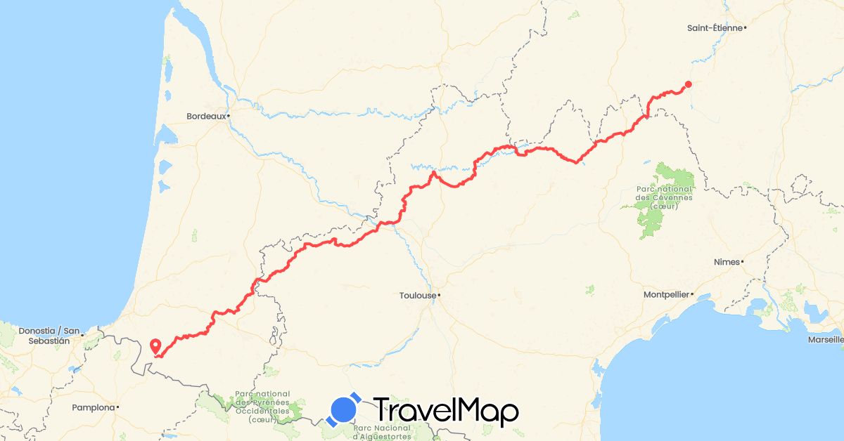 TravelMap itinerary: hiking in France (Europe)